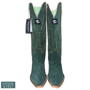 Tony Lama Green Suede Leather Snip Toe Western Tall Boots 15” Shaft Women’s 8.5B